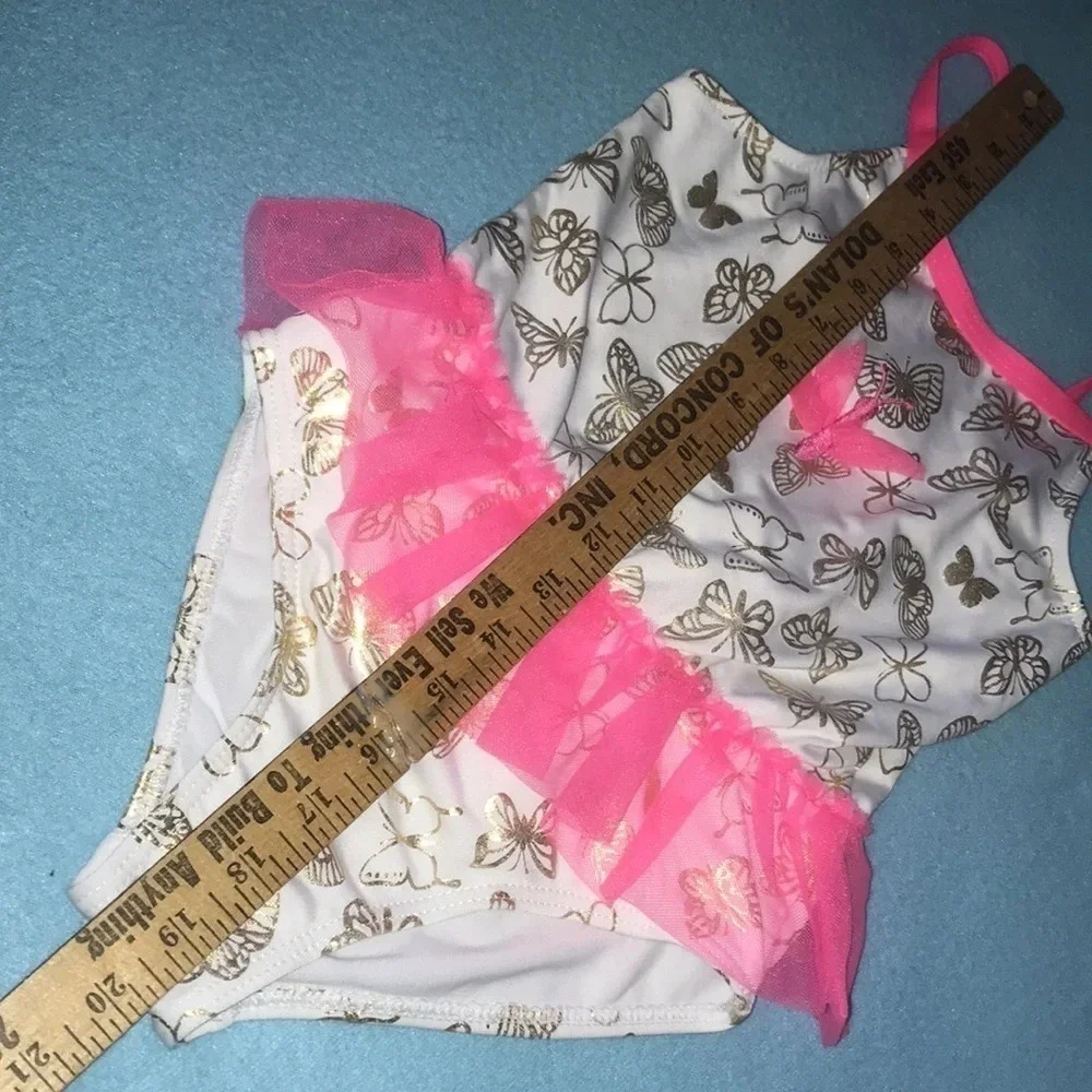 PENELOPE MACK Ltd. one piece swimsuit tutu ruffle gold butterflies lined size 6X